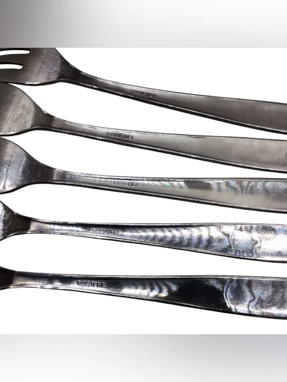 Vintage Rostfrei Germany Dessert Cocktail Forks Set of 5 Ornate Rose 5.75”.
